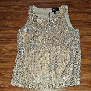 MSK Women's Sparkling Silver Sequin Tank Top Medium Petite